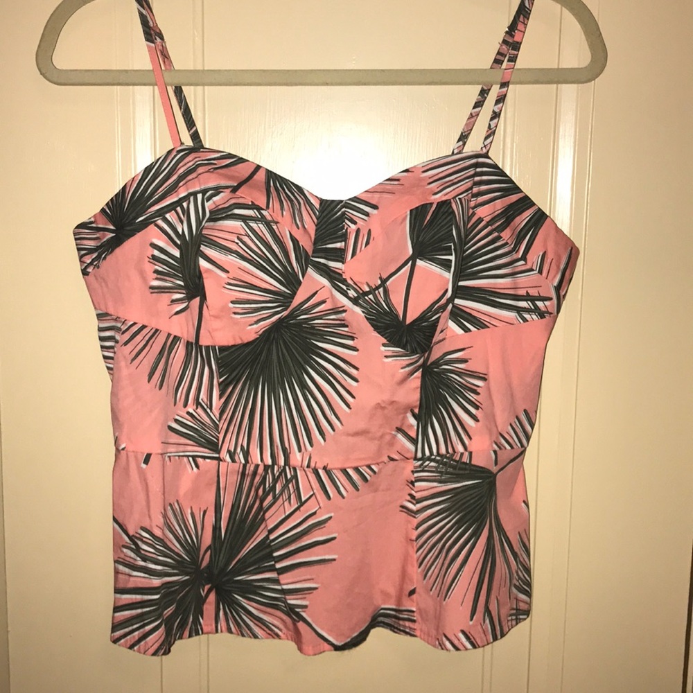 A New Day, Palm Leaf, Spaghetti Strap Peplum Tank